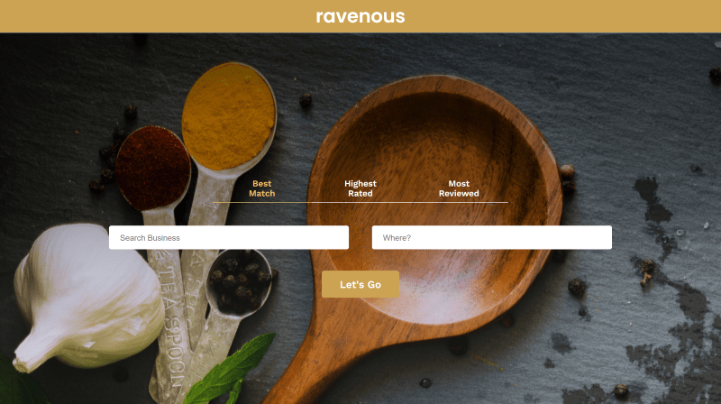 Image of the Ravenous, restaurant search project.